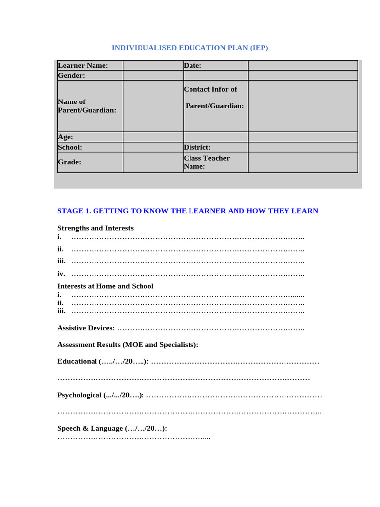 Individualised Education Plan | PDF | Individualized Education Program ...