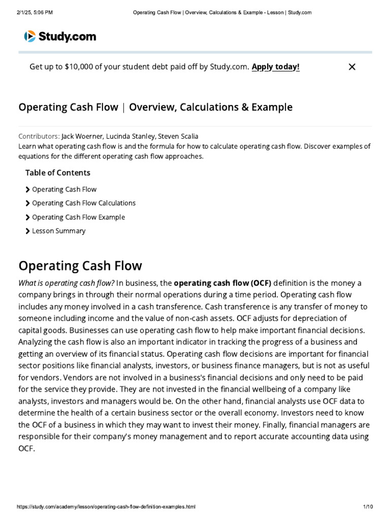 004 Operating Cash Flow _ Overview, Calculations & Example - Lesson ...
