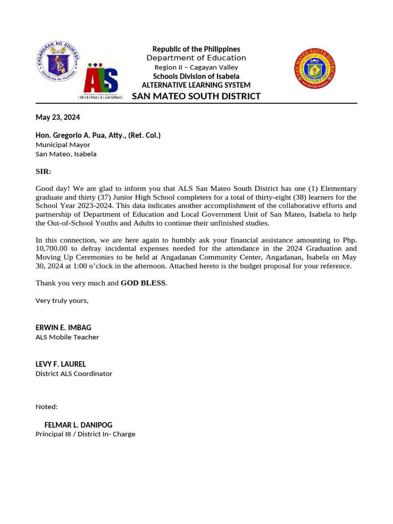 Solcitation Letter ALS Graduation | PDF | Philippines