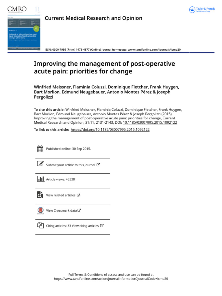 Improving The Management of Post-Operative Acute Pain Priorities For ...