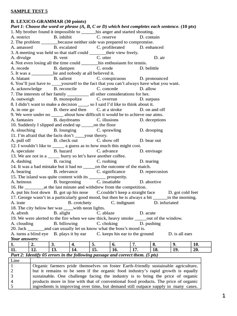 Sample Test 5 | PDF