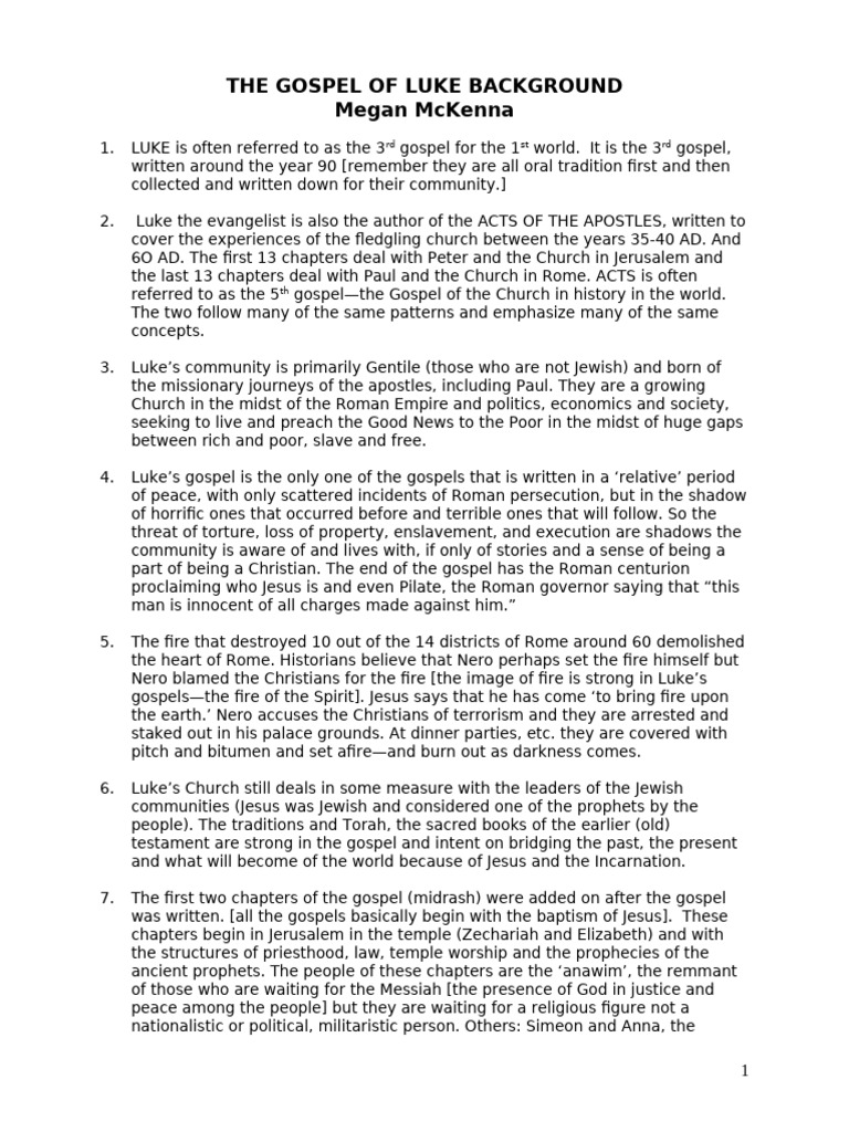 The Gospel of Luke Background | PDF | Jesus | Acts Of The Apostles