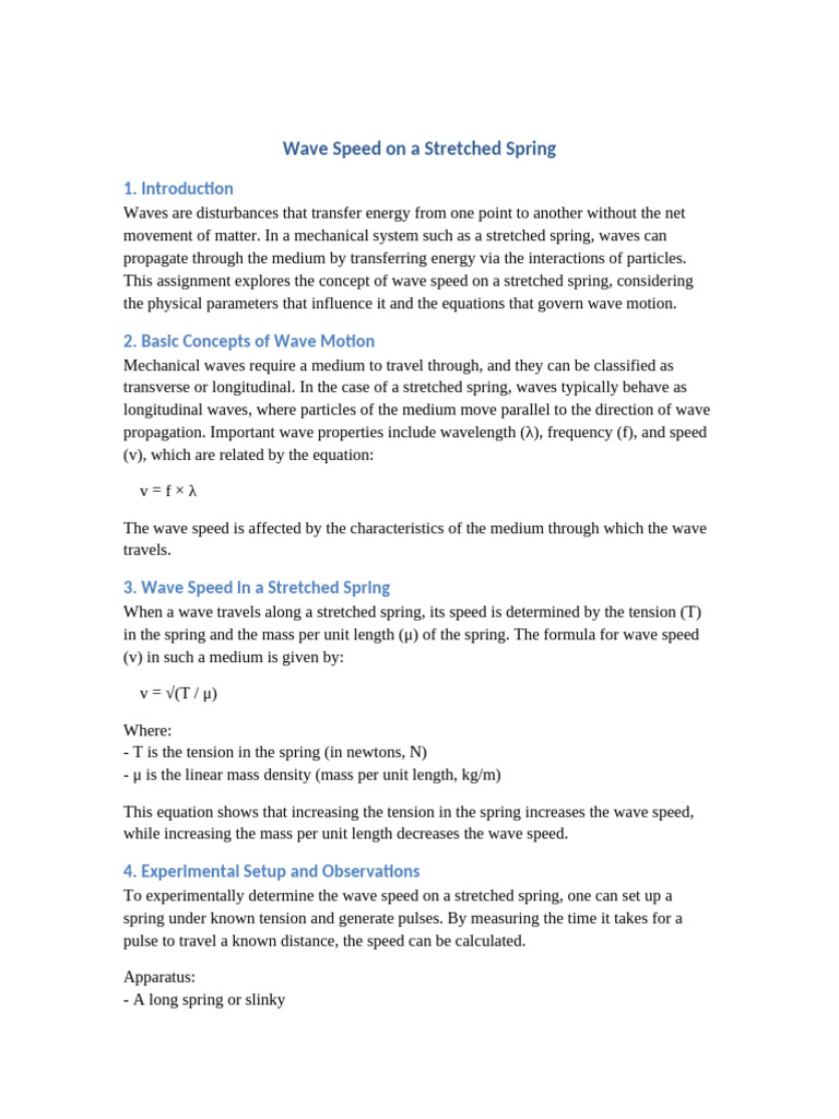 Wave Speed On A Stretched Spring Assignment | PDF | Waves | Classical ...