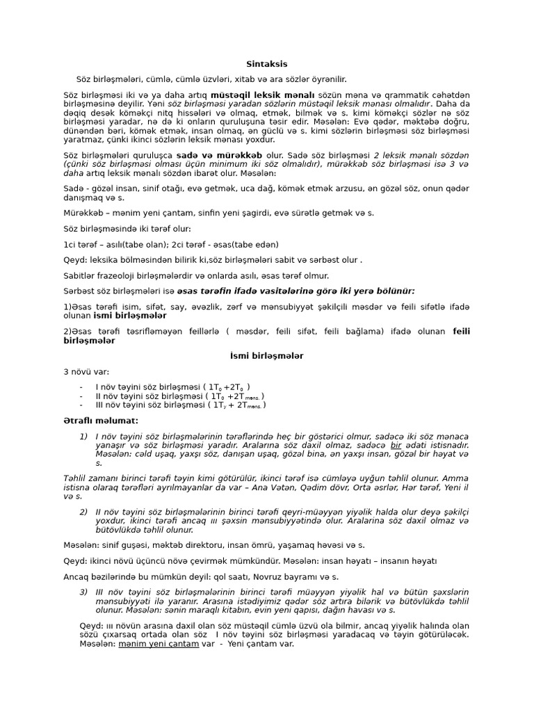 sintaksis qeydlər | PDF
