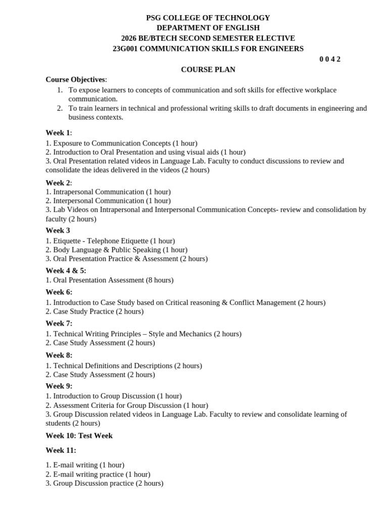 Cse Course Plan 2026 | PDF | Communication | Public Speaking