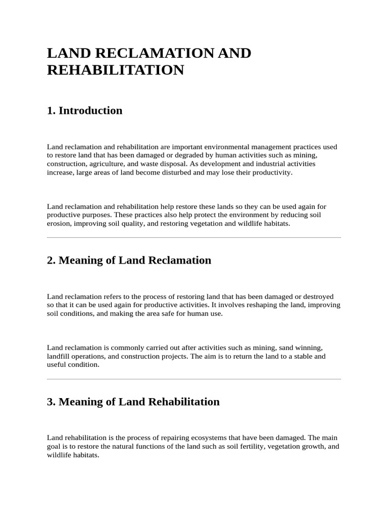 Land Reclamation and Rehabilitation | PDF | Soil | Soil Fertility