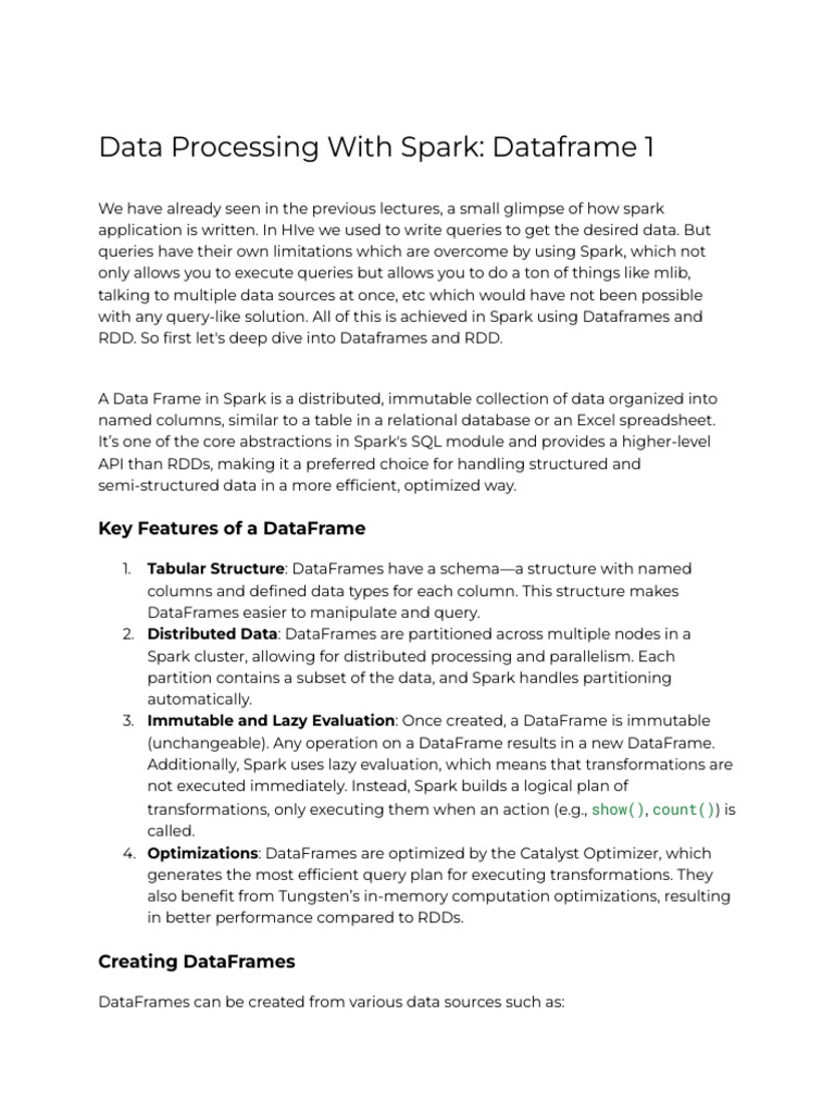 18 - Spark DataFrame 1 | PDF | Apache Spark | Databases
