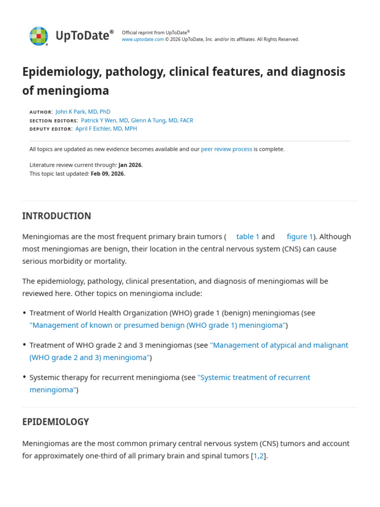 Epidemiology, Pathology, Clinical Features, and Diagnosis of Meningioma ...