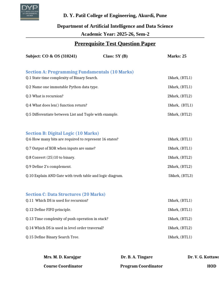 Prerequisite Test | PDF