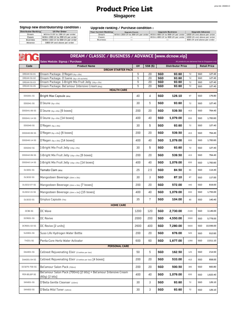 Price List - Singapore Product - DNG & DCE - en - 20260113 | PDF ...