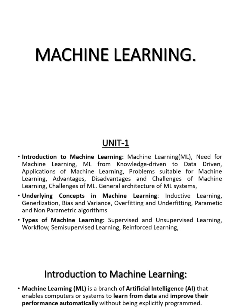 Machine Learning Unit-1 | PDF | Machine Learning | Prediction