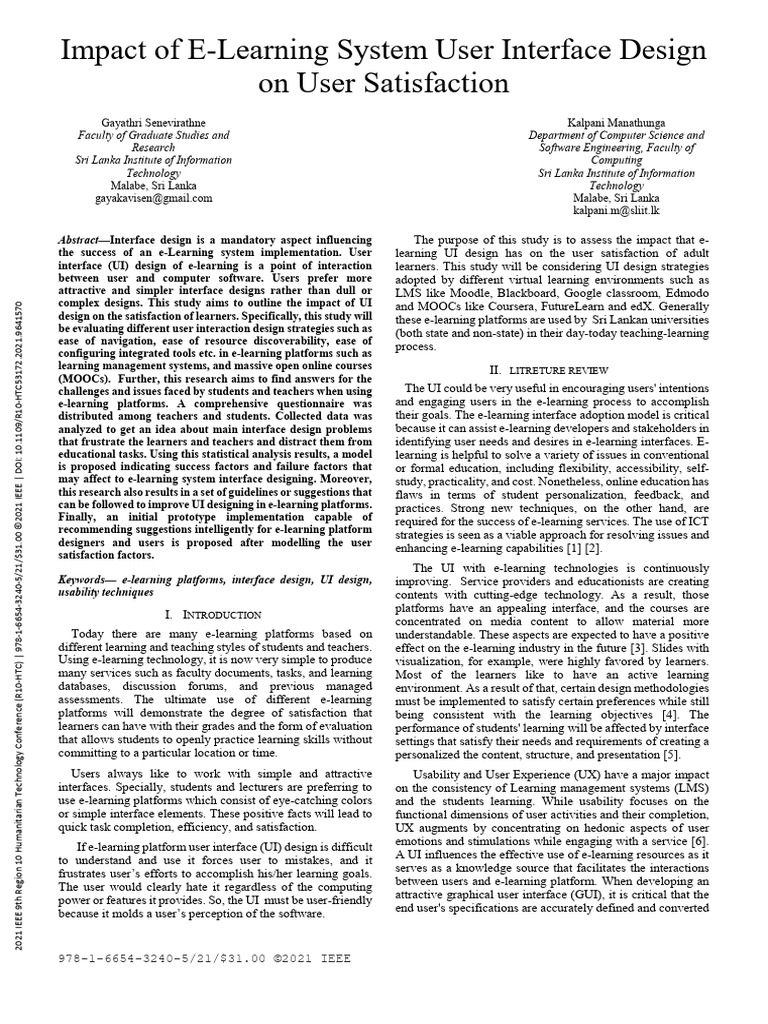 Impact of E-Learning System User Interface Design On User Satisfaction ...