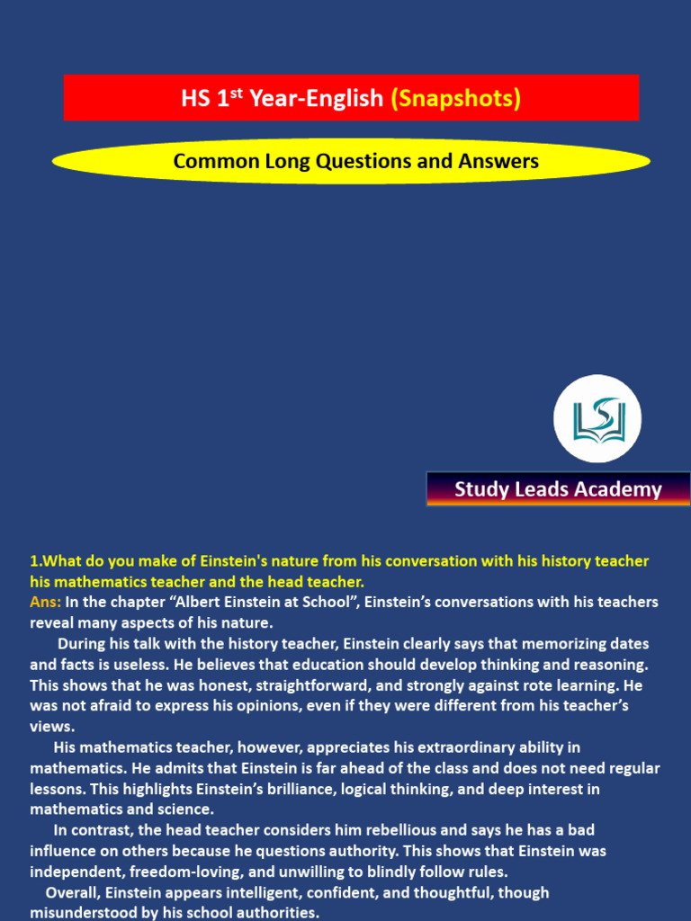 Snapshots (Long Questions) PDF | PDF | Cognition | Behavioural Sciences