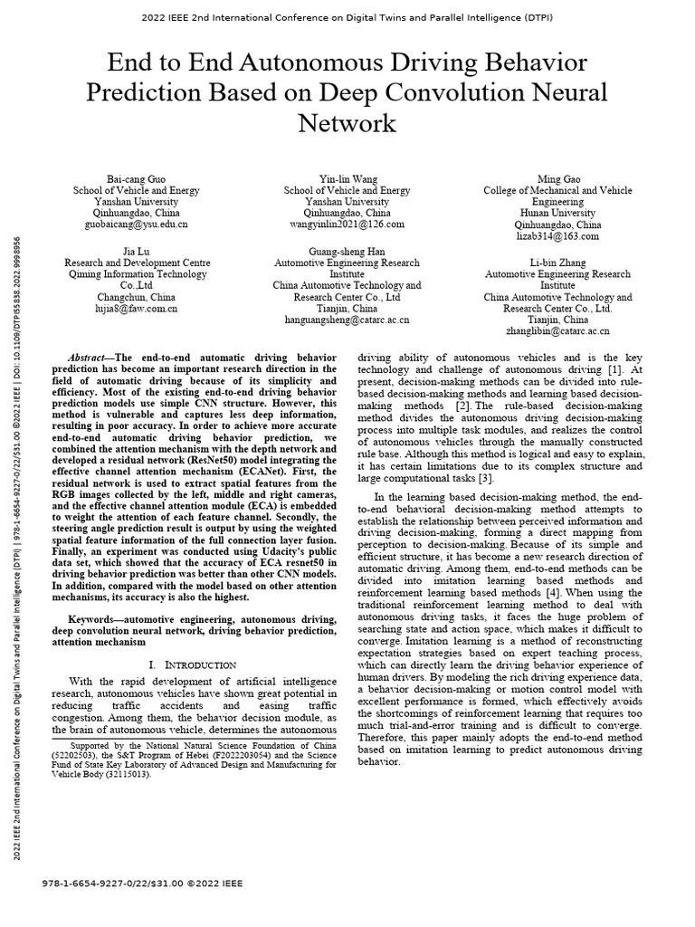 End to End Autonomous Driving Behavior Prediction Based on Deep ...