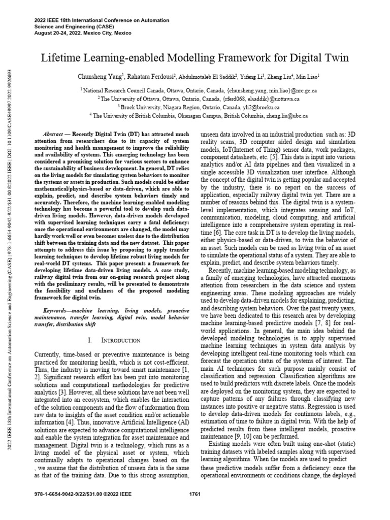 Lifetime Learning-Enabled Modelling Framework For Digital Twin | PDF ...
