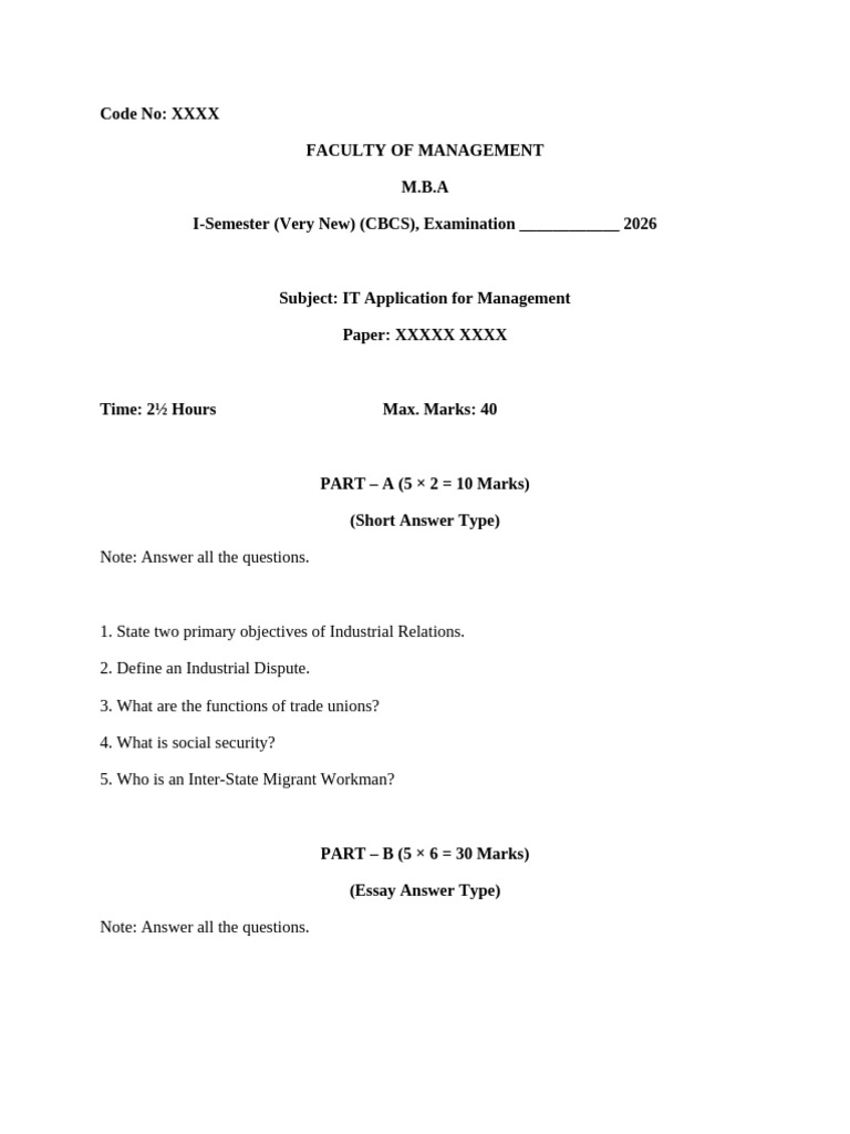 MBA Question Paper University Format | PDF