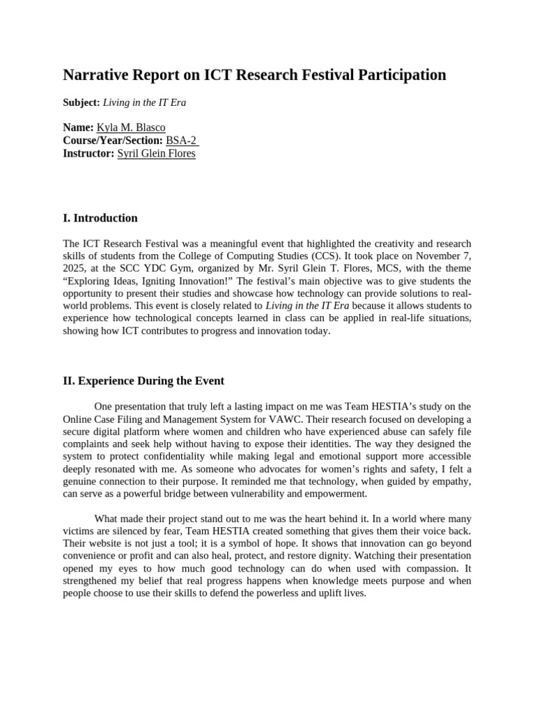 narative | PDF | Information And Communications Technology | Experience