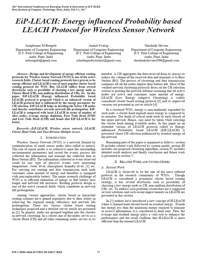 EiP-LEACH Energy Influenced Probability Based LEACH Protocol For ...
