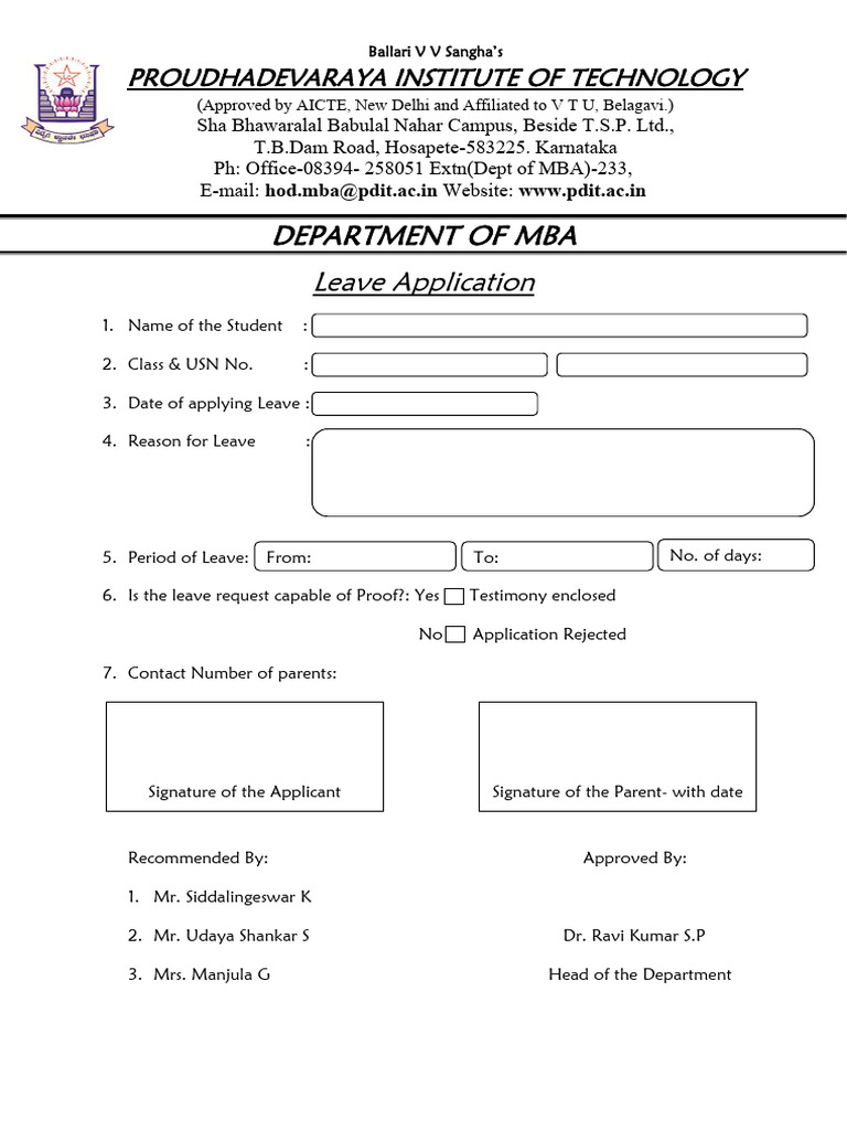 Edited Leave Application Format | PDF