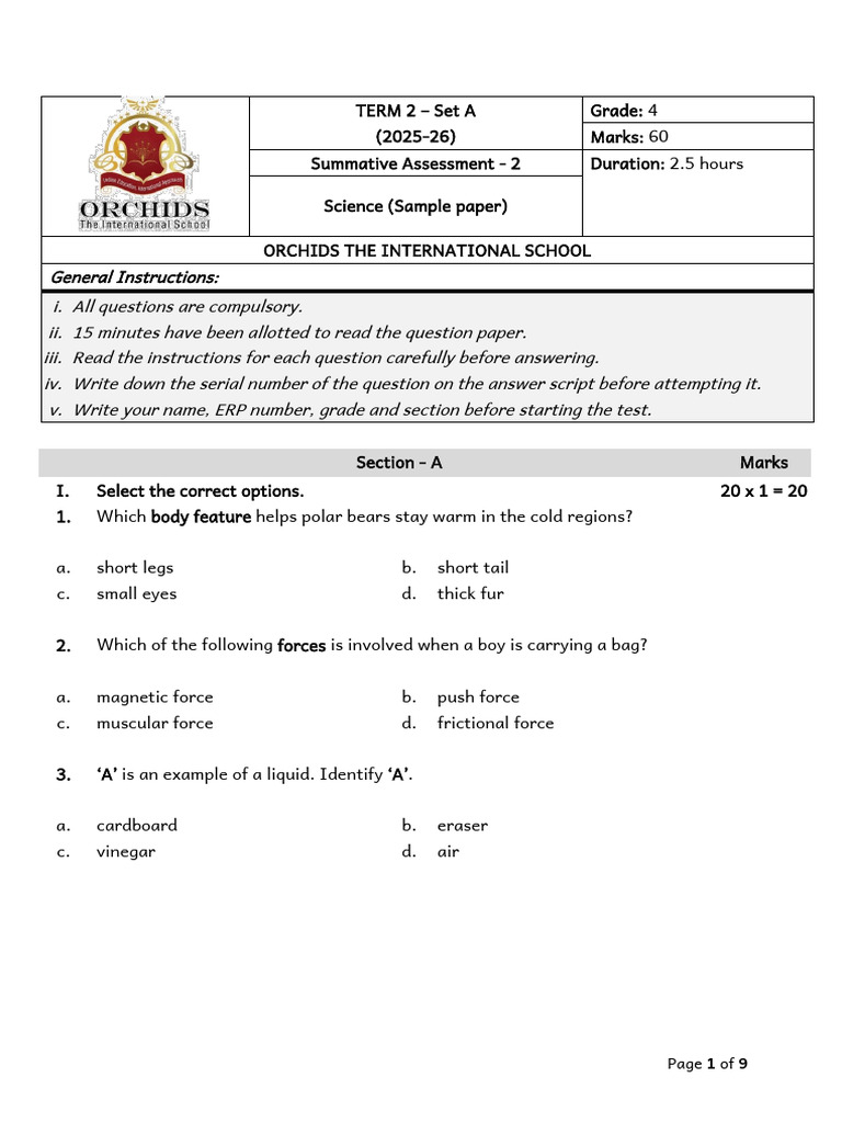 SA2 T2 Grade 4 Science QP Set a Sample Paper (2) | PDF | Force ...