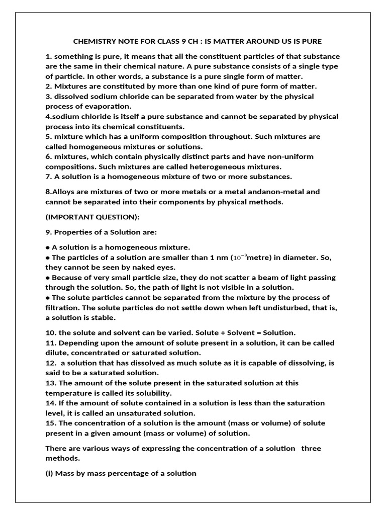 Chemistry Note for Class 9 Ch | PDF | Mixture | Suspension (Chemistry)