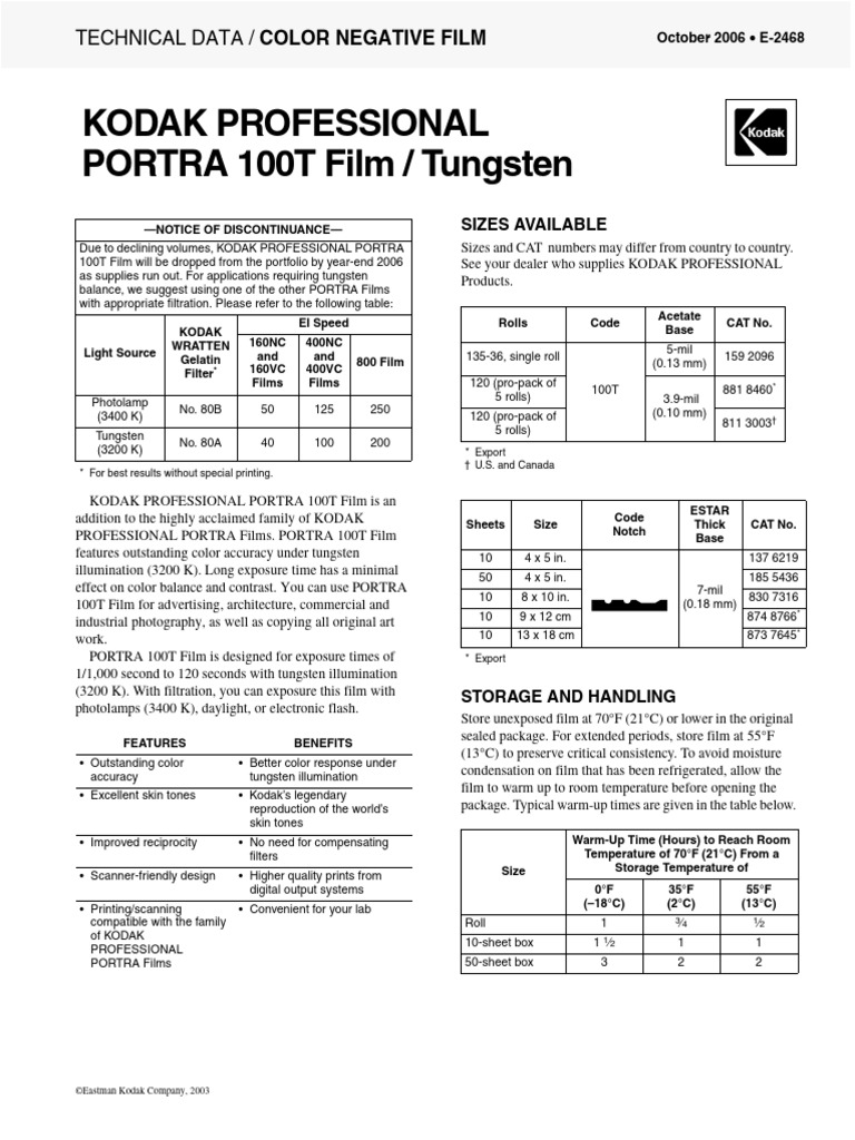 Portra 100T | PDF | Film Speed | Image Scanner