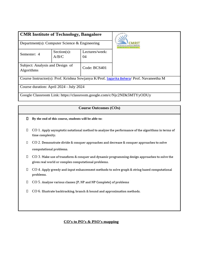 BCS401 ADA CO-PO Justification | PDF | Computational Complexity Theory ...