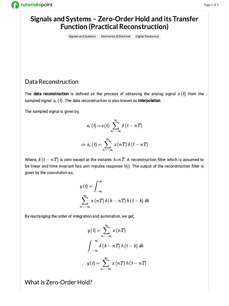 Zero-Order Hold and Its Transfer Function | PDF | Control Theory ...