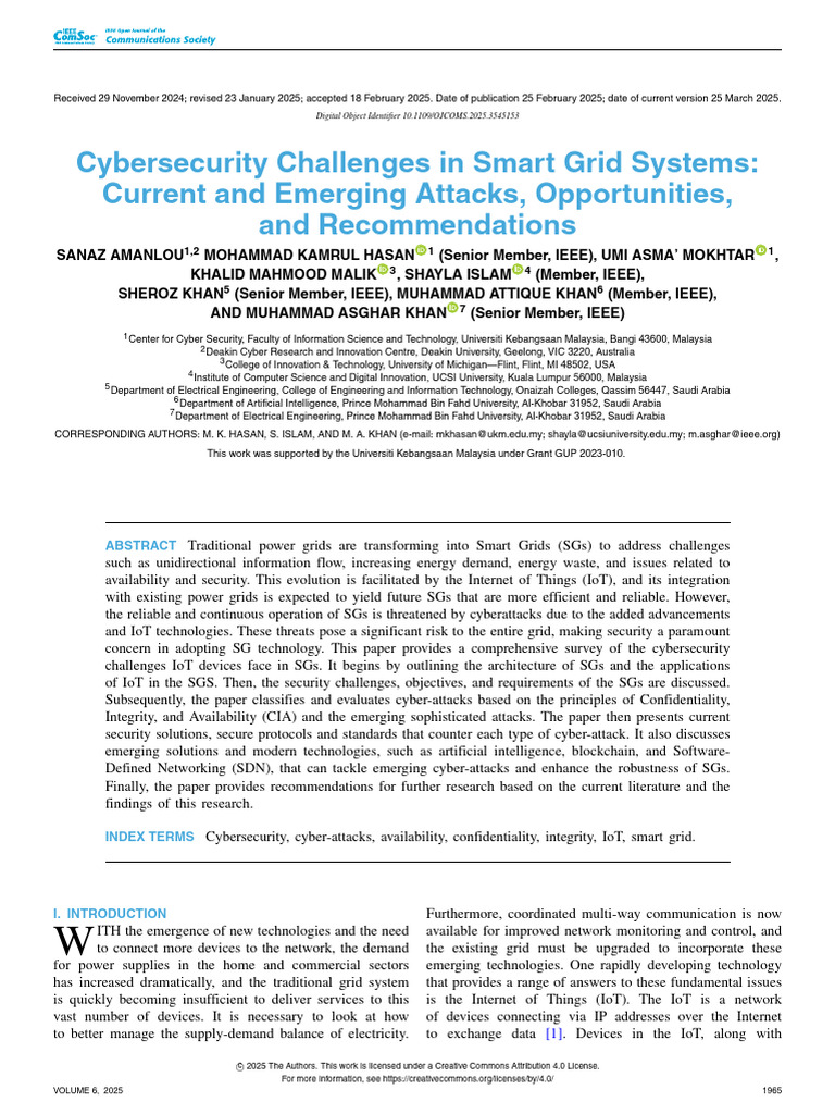 Cybersecurity Challenges in Smart Grid Systems Current and Emerging ...