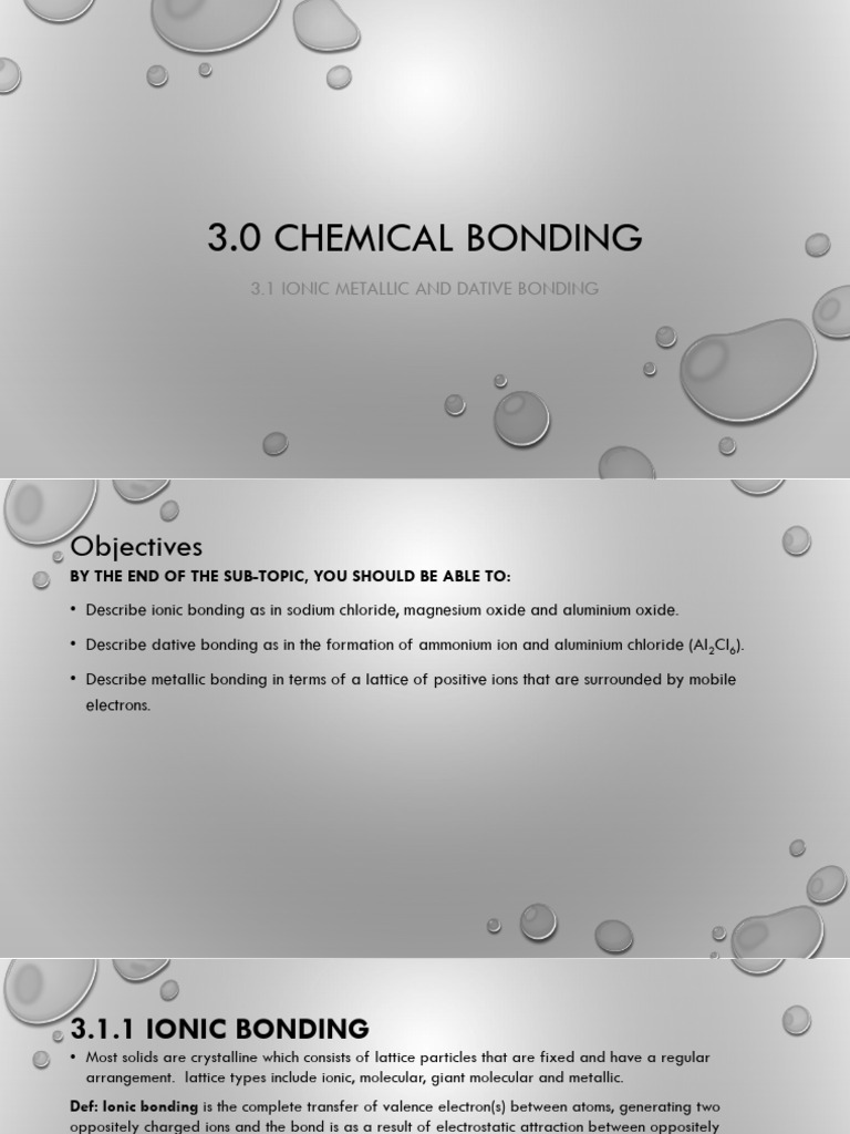 3.1 Ionic Metallic and Dative Bonding | PDF | Ion | Ionic Bonding