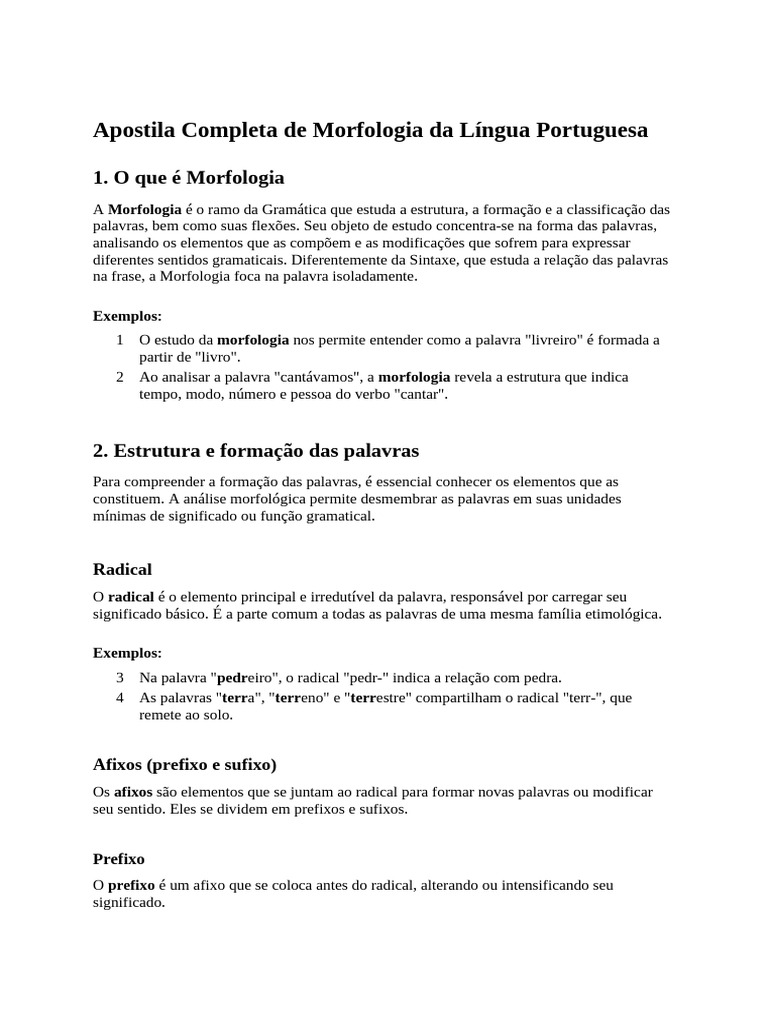 Apostila Completa de Morfologia Da Língua Portuguesa | PDF | Pronome ...