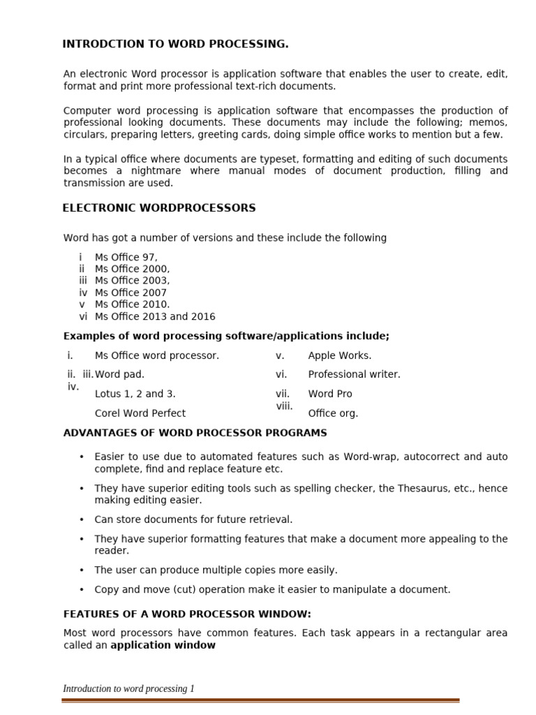 Introdction To Word Processing | PDF | Microsoft Word | Window (Computing)