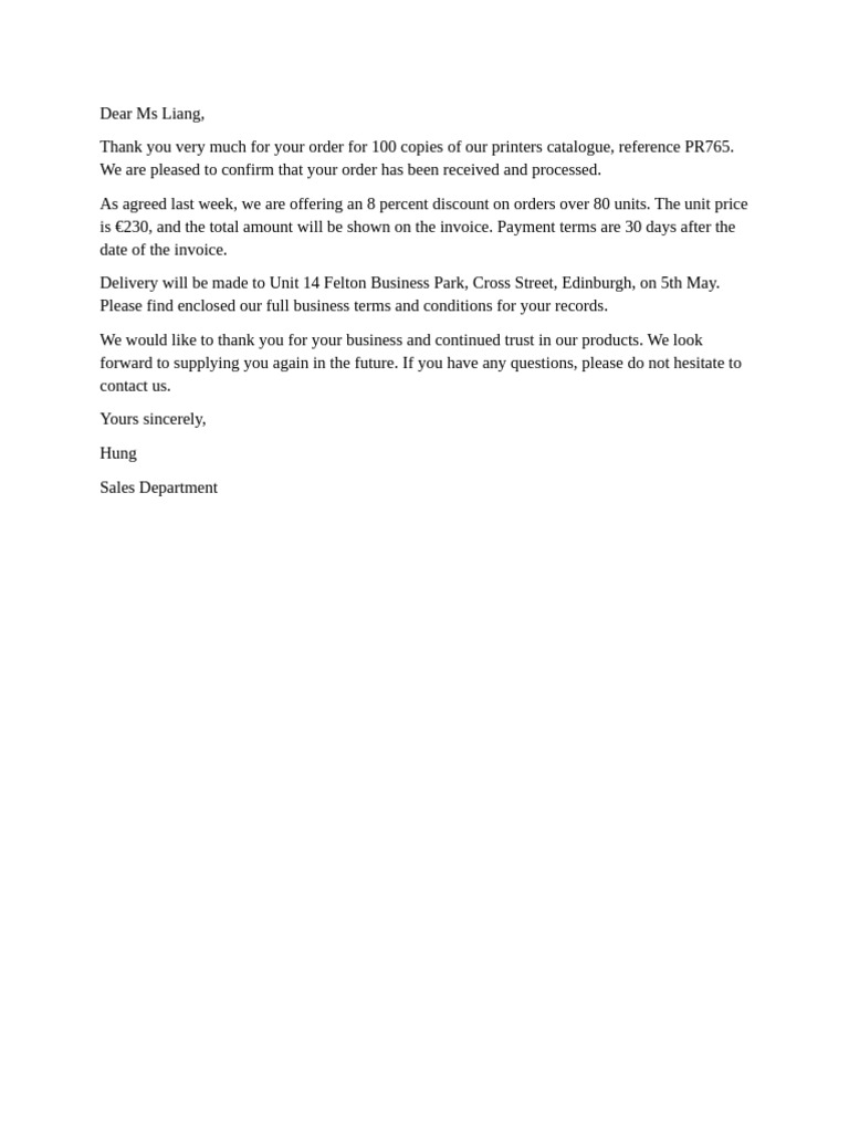 Dear Ms Liang | PDF