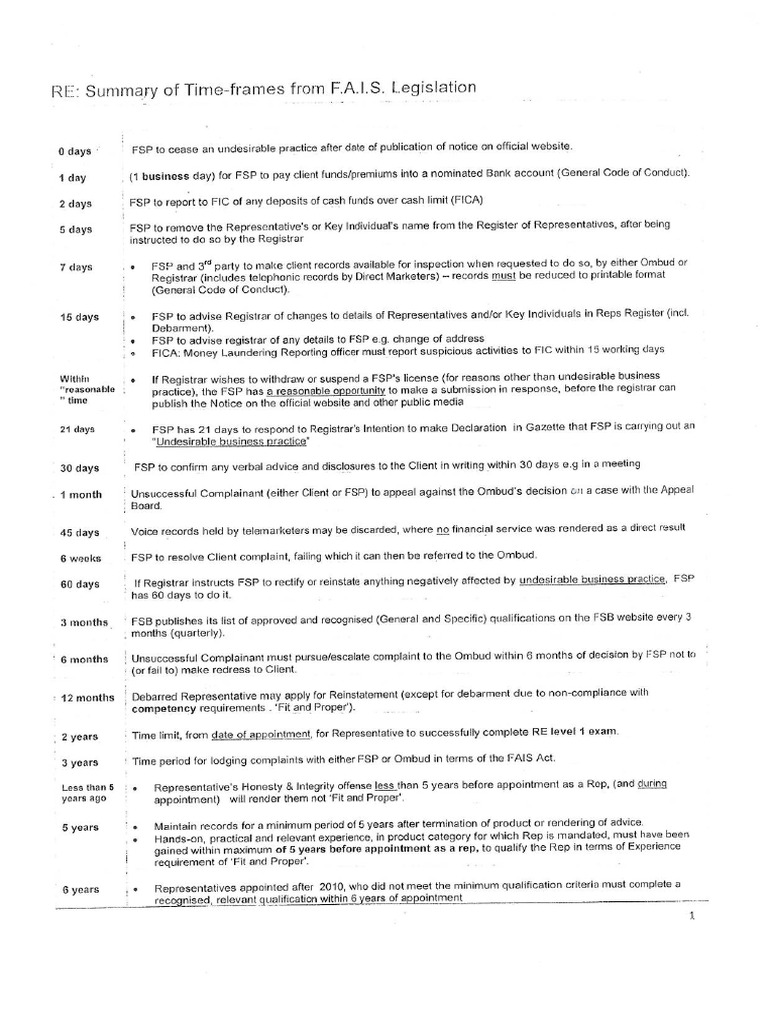 FAIS Timelines | PDF