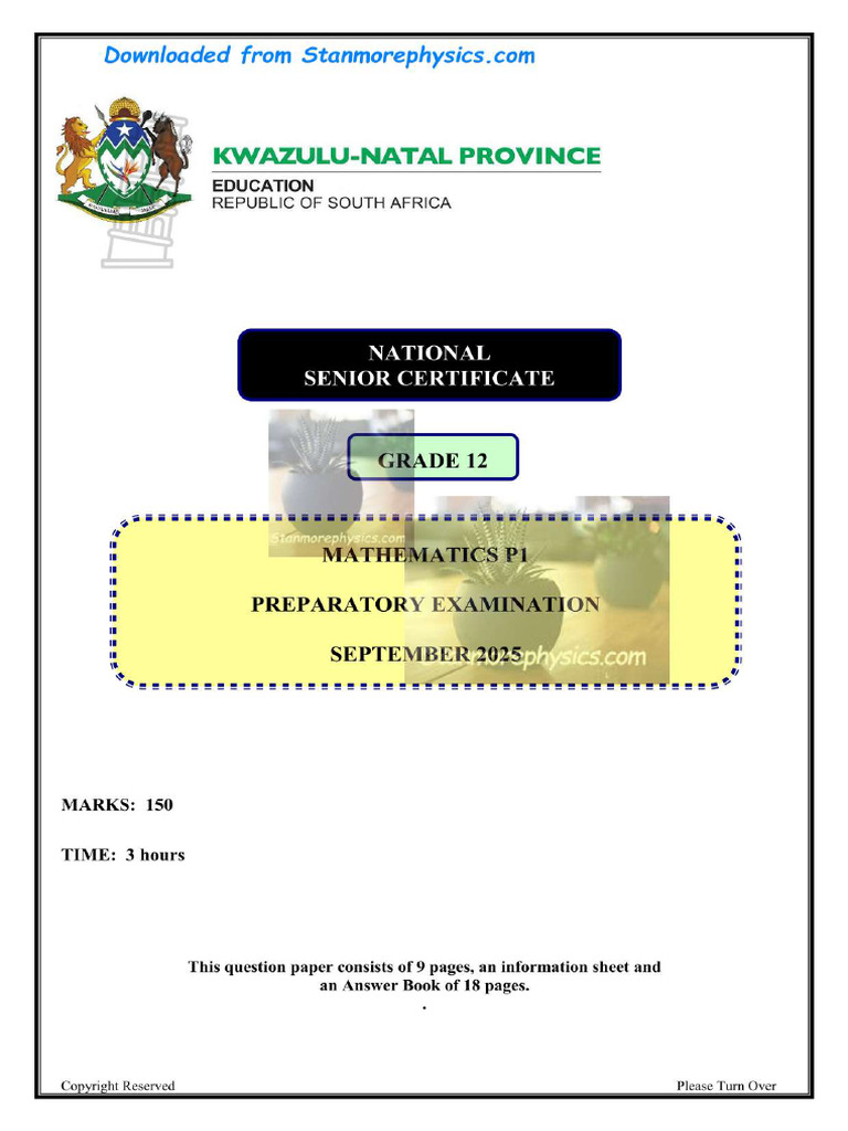 KZN Maths Grade 12 September 2025 P1 and Memo | PDF