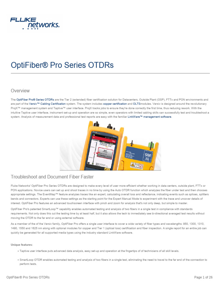 optifiber®-pro-otdr-datasheet | PDF | Optical Fiber | Data Center