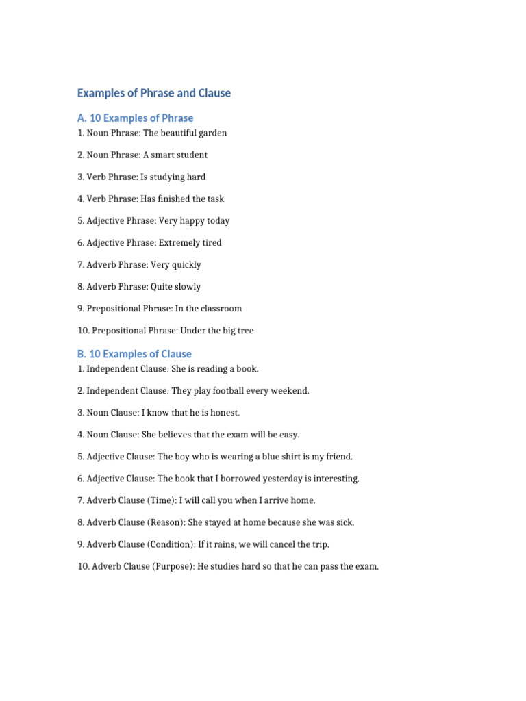 Phrase Clause Examples-1 | PDF