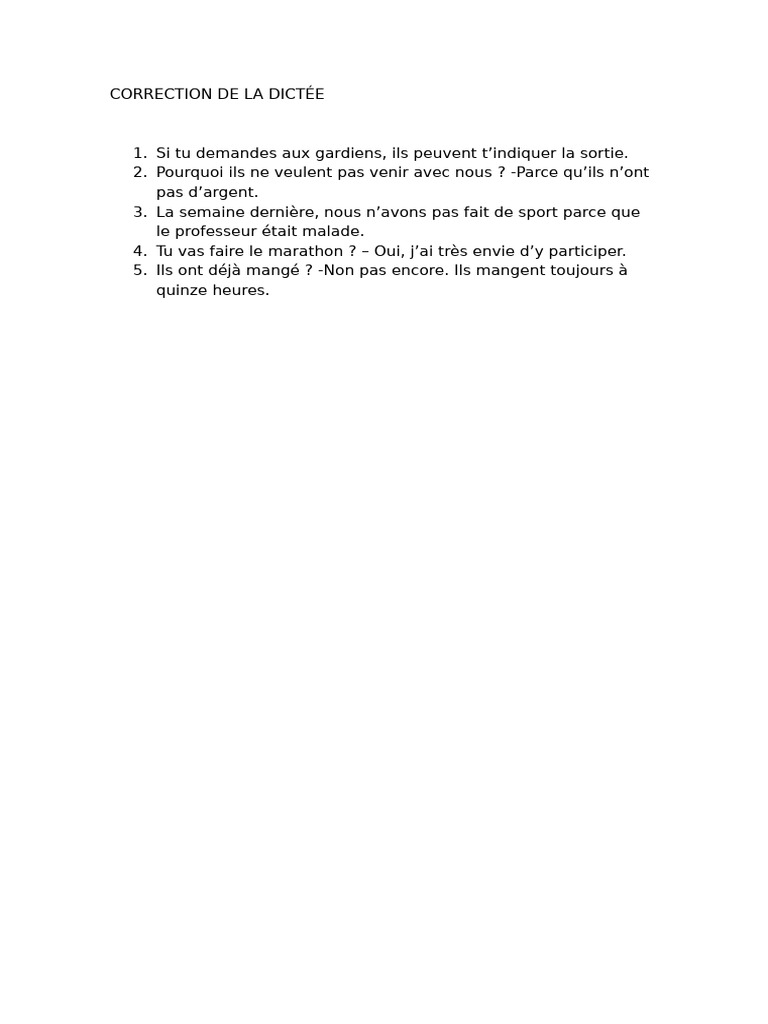 Correction de La Dictée | PDF