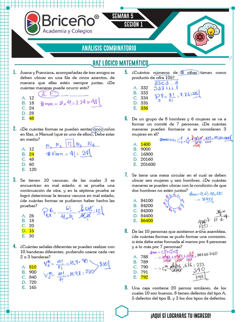 5 Analisis Combinatorio SOLUCIONARIO | PDF | Ajedrez