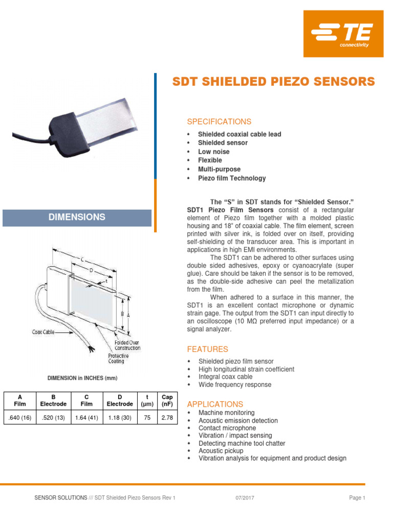 ENG DS SDT Shielded Piezo Sensors A1 | PDF | Piezoelectricity ...
