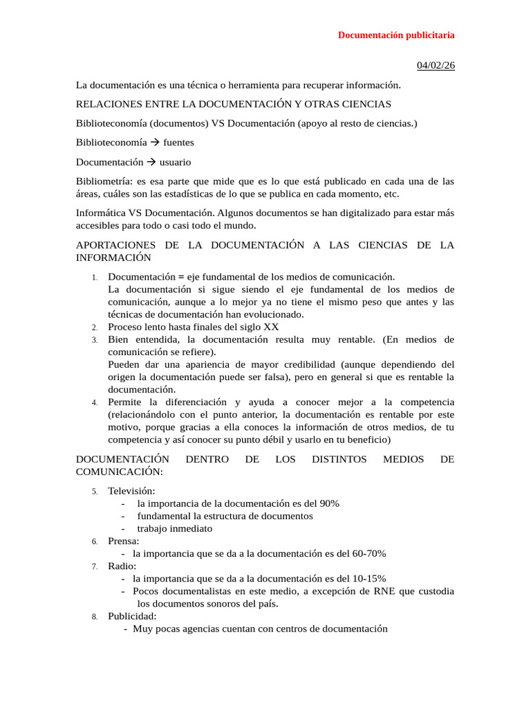 Apuntes Documentación Publicitaria | PDF | Documento | Información