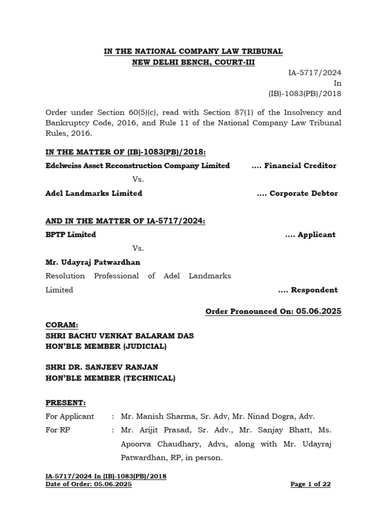 Order dated 05-06-2025 | PDF | Bankruptcy | Security Interest