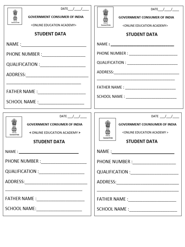 12 TH Student Data Forms | PDF