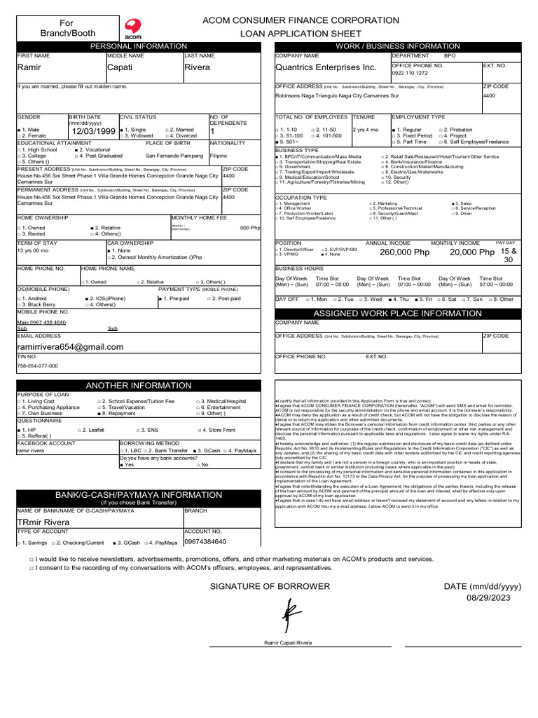 Application Form | PDF | Loans | Credit