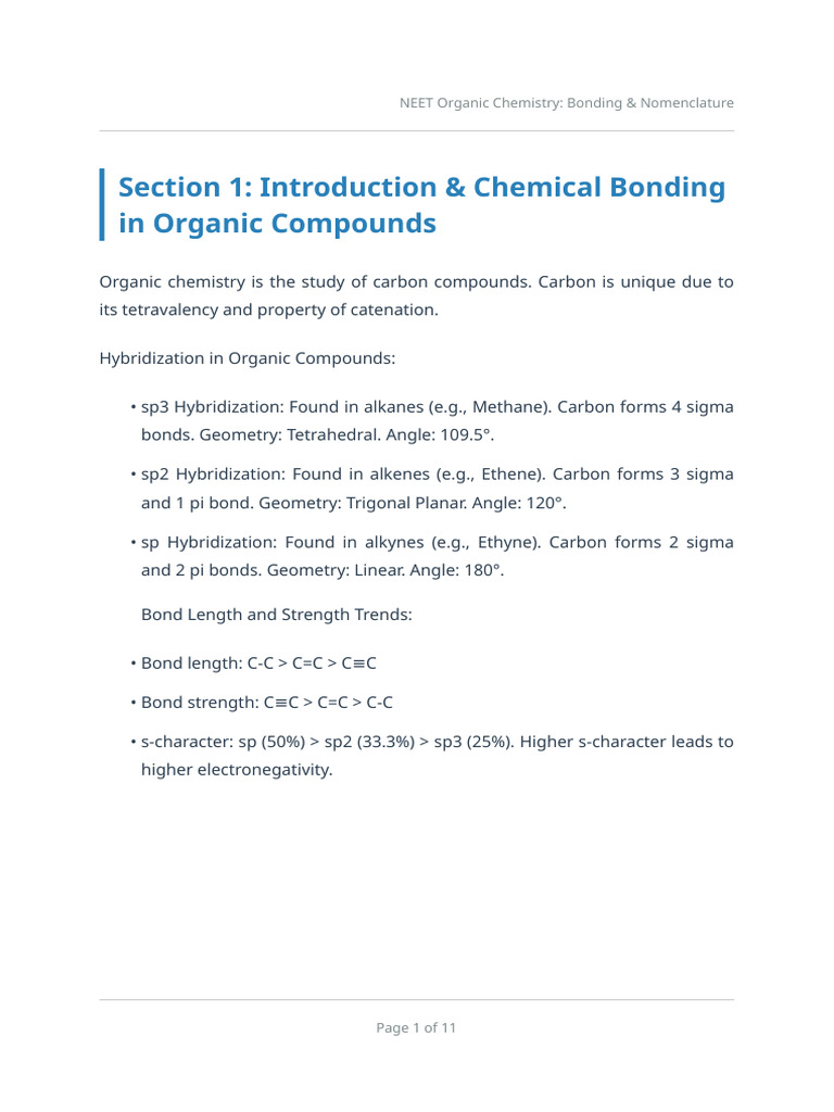 NEET Organic Bonding Nomenclature Notes | PDF | Organic Chemistry ...