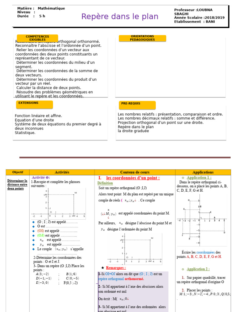 Repère Le Plan | PDF | Coordonnées cartésiennes | Géométrie analytique