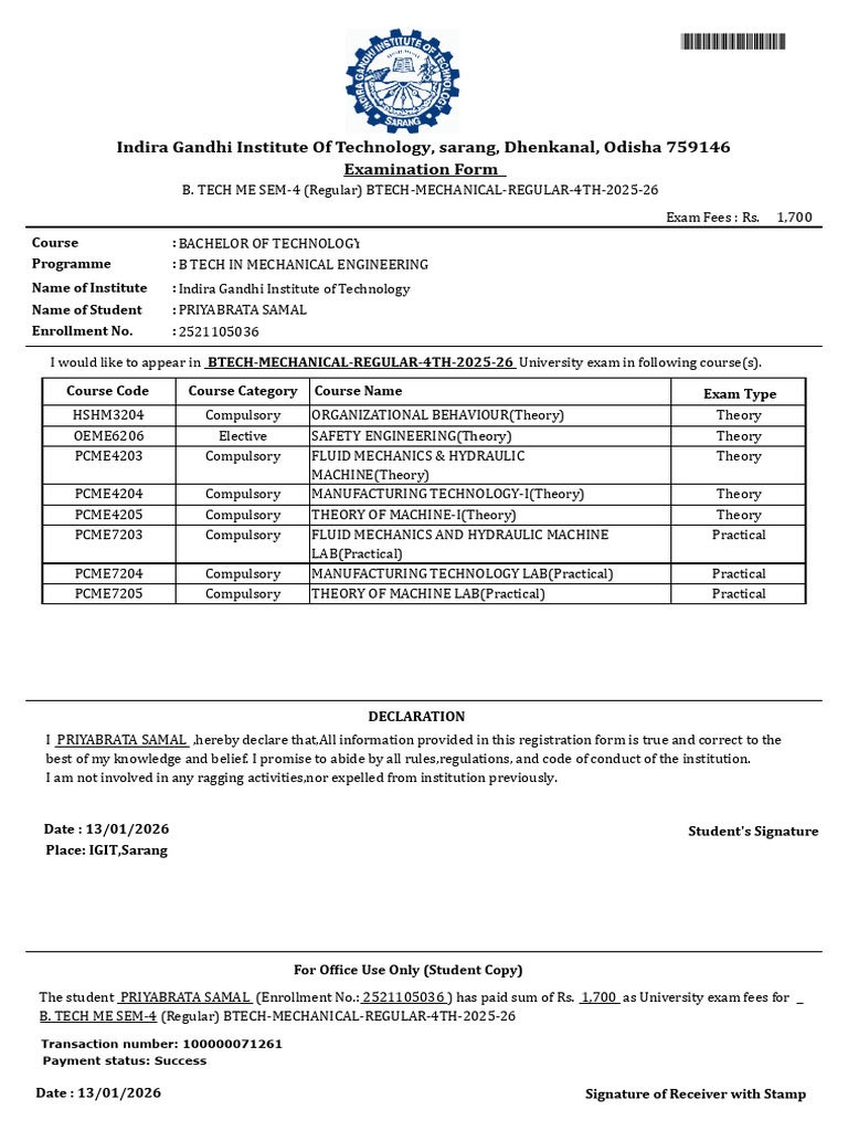 Regular Exam Form-5 | PDF