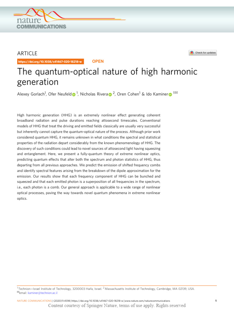 The Quantum-Optical Nature of High Harmonic Genera | PDF | Quantum ...