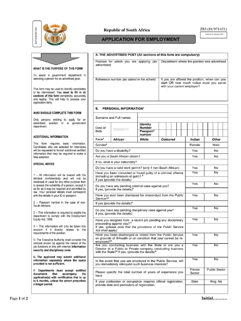 Approved New z83 Form Gazetted 6 Nov 2020 | PDF