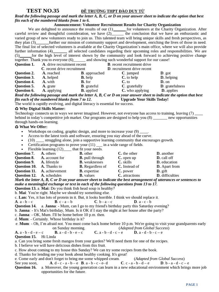 THPT Đào Duy T | PDF | Standardized Tests | Educational Assessment